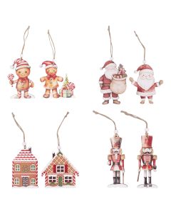 Set 2 appendini natalizi in legno, laccetto in juta, Santa's House