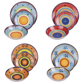 Servizio piatti 12 pezzi in gres dipinto a mano, Eldorado Sibilla