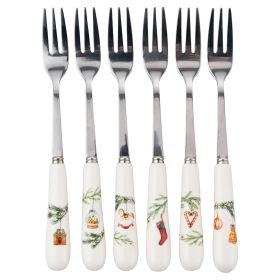 Set 6 forchettine dessert in acciaio inox e ceramica, Rametto