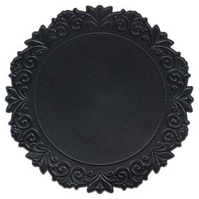 Tovaglietta tonda nera, decoro floreale