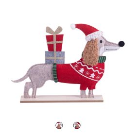 Decorazione Cagnolino natalizio, in legno e feltro l. 29 cm, Natalotto
