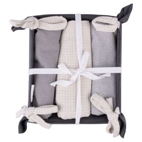 Set 3 strofinacci in cotone con cestino, Shade of Stones