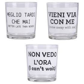 Set 3 bicchieri acqua 270 ml con scritta, Moods Sibilla