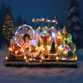 Villaggio natalizio con ruota panoramica, movimento, musica  e 71 led 56x29x37 cm, a batterie e corr