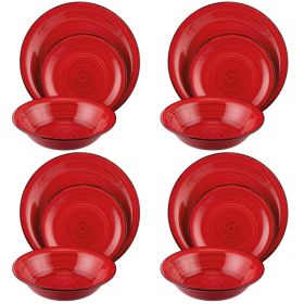 Servizio piatti 12 pezzi in stoneware dipinto a mano, Bi-Dubai Light Red