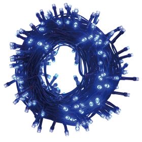 Filo 300 led blu 13,5 m, uso esterno, 8 giochi luce, Santa&#39;s House