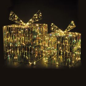 Set scatole regalo luminose, 120+100 microled, bianco caldo, Santa&#39;s House