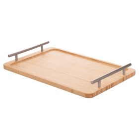 Vassoio 40x25 cm in bamb&#249;, manici silver, Natural
