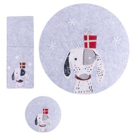 Set tovaglietta, porta posate e sottobicchiere in feltro, grigio, Natalotto