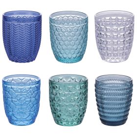 Set 6 bicchieri acqua 320 ml in vetro colorato, Geometrie Ocean