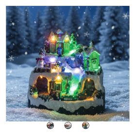 Villaggio tondo natalizio con musica, movimento e 12 led 19x18 cm, Santa&#39;s House
