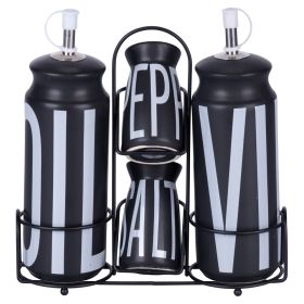 Set olio, aceto, sale e pepe in gres, nero, Bigismore