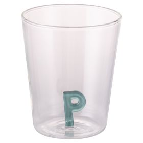 Bicchiere 420 ml in vetro borosilicato, lettera P interna in 3D, Monogram