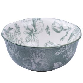 Ciotola in porcellana, decoro floreale, verde, Fleurette