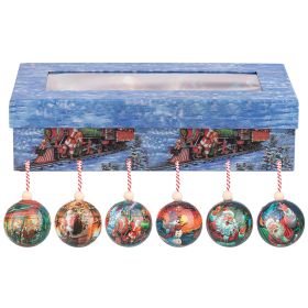 Set 7 palle natalizie con fiocco, decoro cartoon, Santa&#39;s House