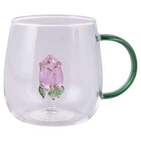Mug 450 ml in vetro borosilicato, fiore interno 3D
