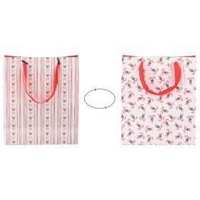 Busta regalo 22x10x26 cm in carta con manici in  tessuto, Natale coi fiocchi