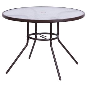 Tavolo tondo 100 cm in acciaio al carbonio e vetro, marrone, Est&#233;