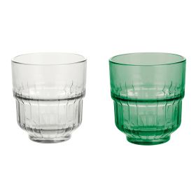 Set 2 bicchieri impilabili 340 ml, trasparente e verde, Vertical