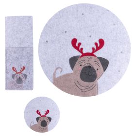 Set tovaglietta, porta posate e sottobicchiere in feltro, grigio, Natalotto