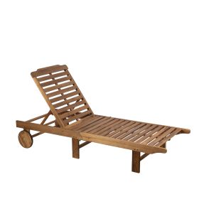 Lettino reclinabile in legno di acacia con ruote