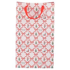 Busta regalo 23x15x39 cm in carta con manici in  tessuto, Natale con i fiocchi
