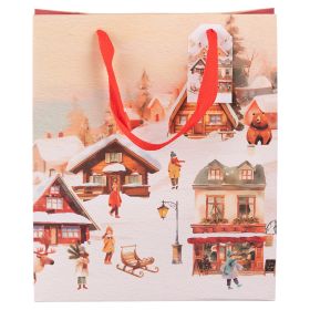 Busta regalo 22x10x26 cm in carta con manici in  tessuto, Winter Village