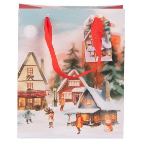 Busta regalo 16x8x19,5 cm in carta con manici in  tessuto, Winter Village