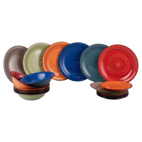 Servizio piatti 18 pezzi in gres dipinto a mano, Bi-Cancun