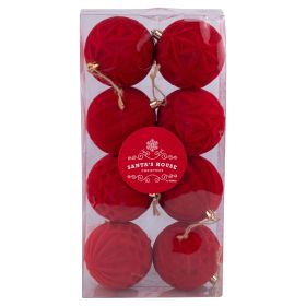 Set 8 palle di Natale rosse effetto velluto &#216; 8 cm, Santa&#39;s House