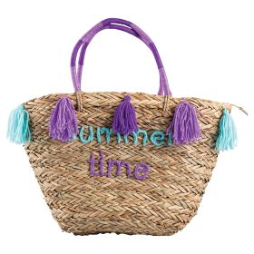 Borsa mare in paglia con nappine, Summer Time